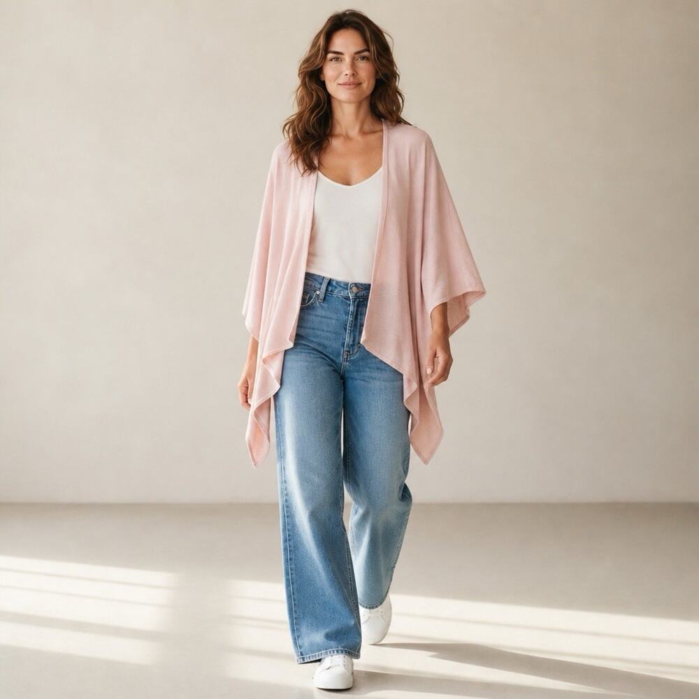 RedEnvelope Silk Cashmere Knit Shawl Ruana Wrap Pink Quiet Luxury